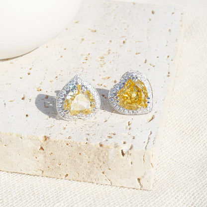 White Gold Plating Heart Shape Yellow Sapphire Full Stones Stud Earrings