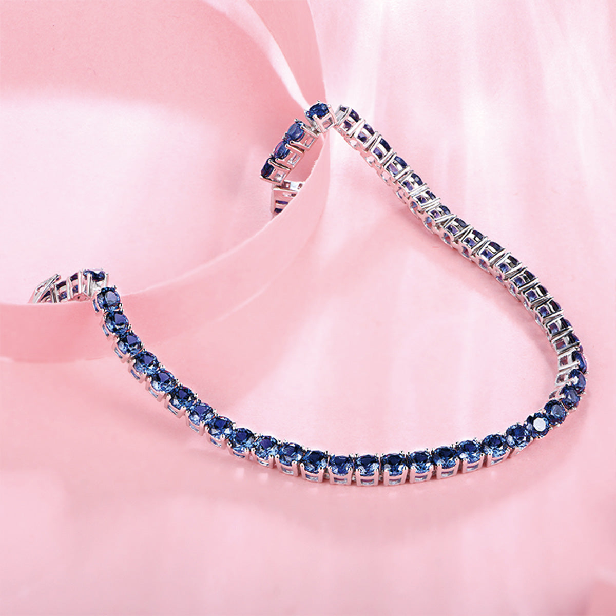 Sterling Silver Round Cut Blue Sapphire Tennis Bracelet