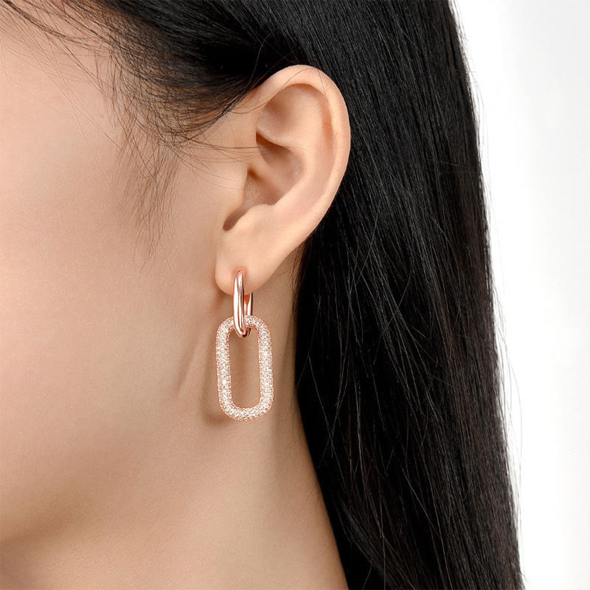 Rose Gold Hard Style Double U Shape Hoop Dangle Earrings