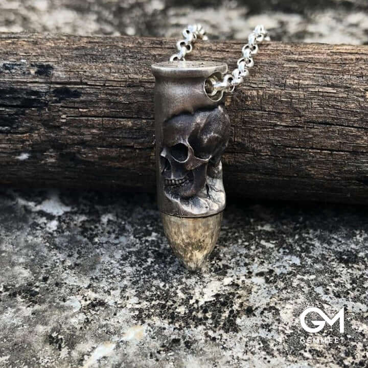 Cross Skull Bullet Amulet Necklace