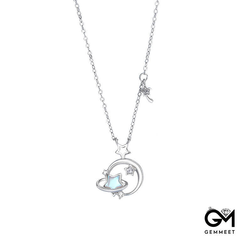 925 Silver Star Moon Moonstone Necklace