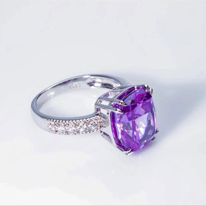 White Gold Bezel Setting Purple Gem Retro Ring