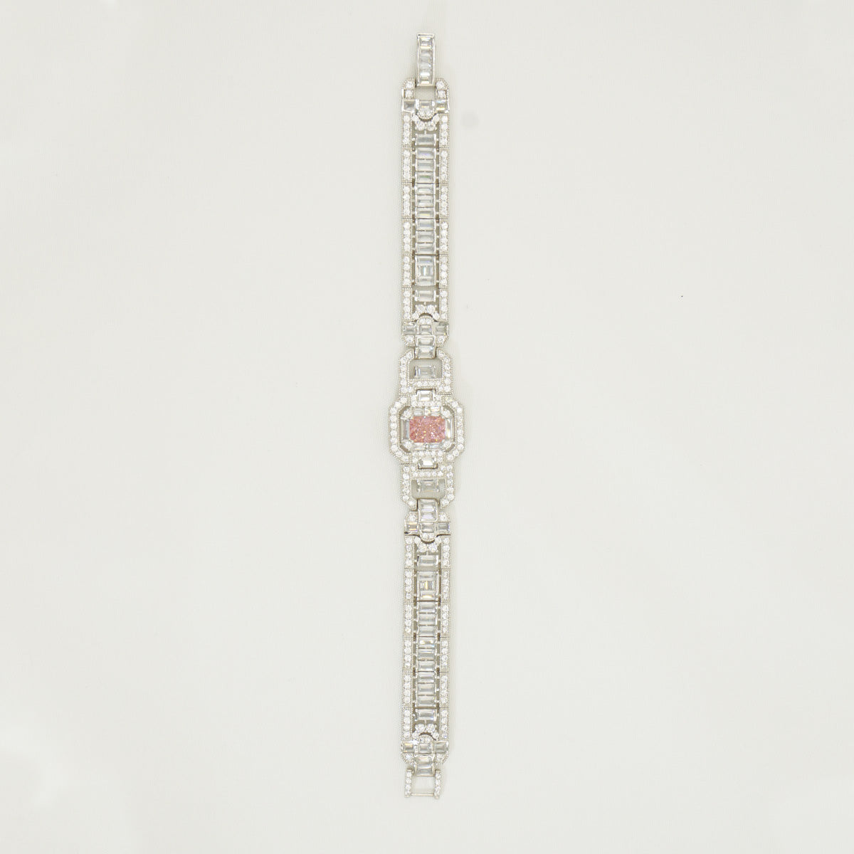 White Gold Square Pink Sapphire Full Stones Bracelet