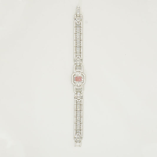 White Gold Square Pink Sapphire Full Stones Bracelet