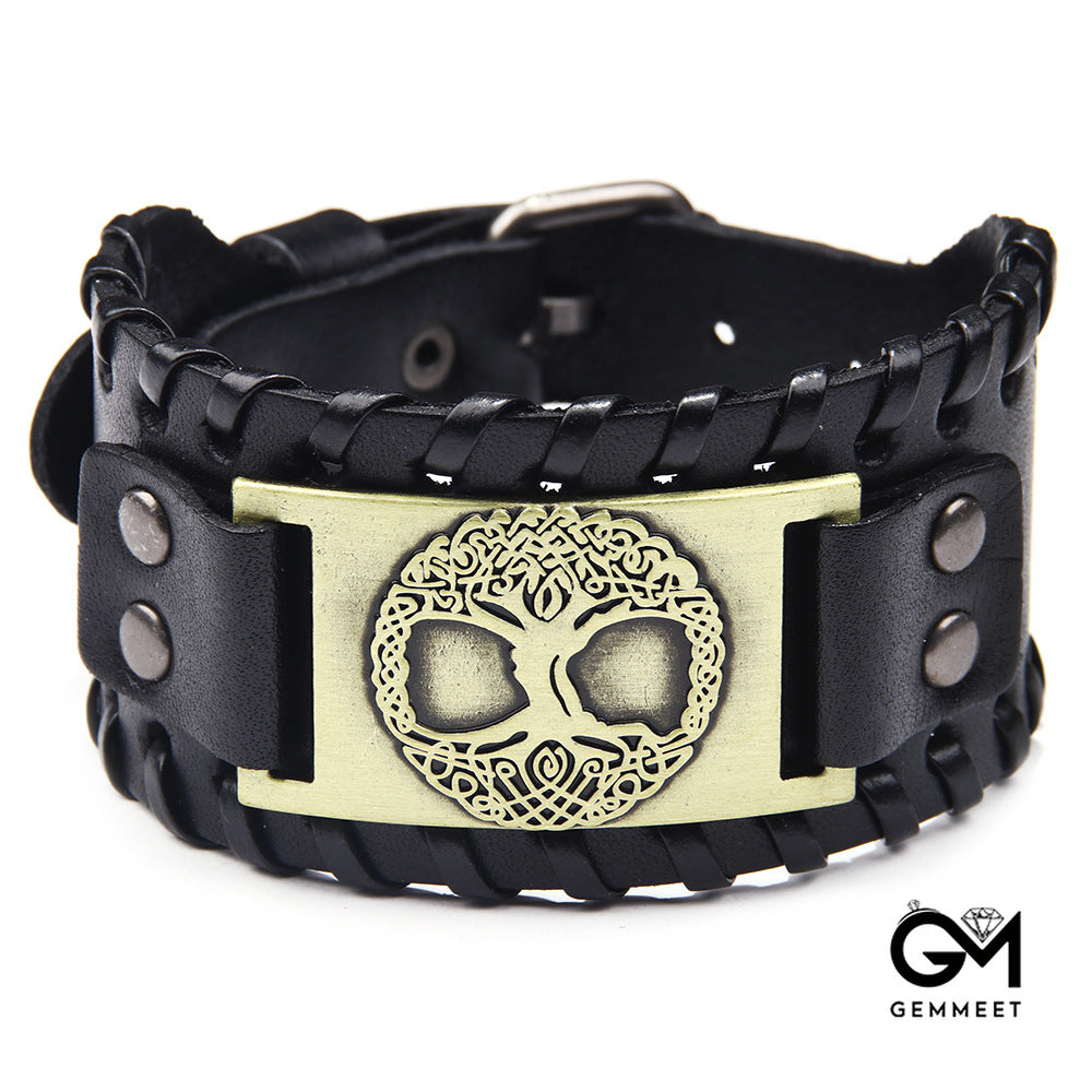 Leather Tree of Life Alloy Wide Bracelet