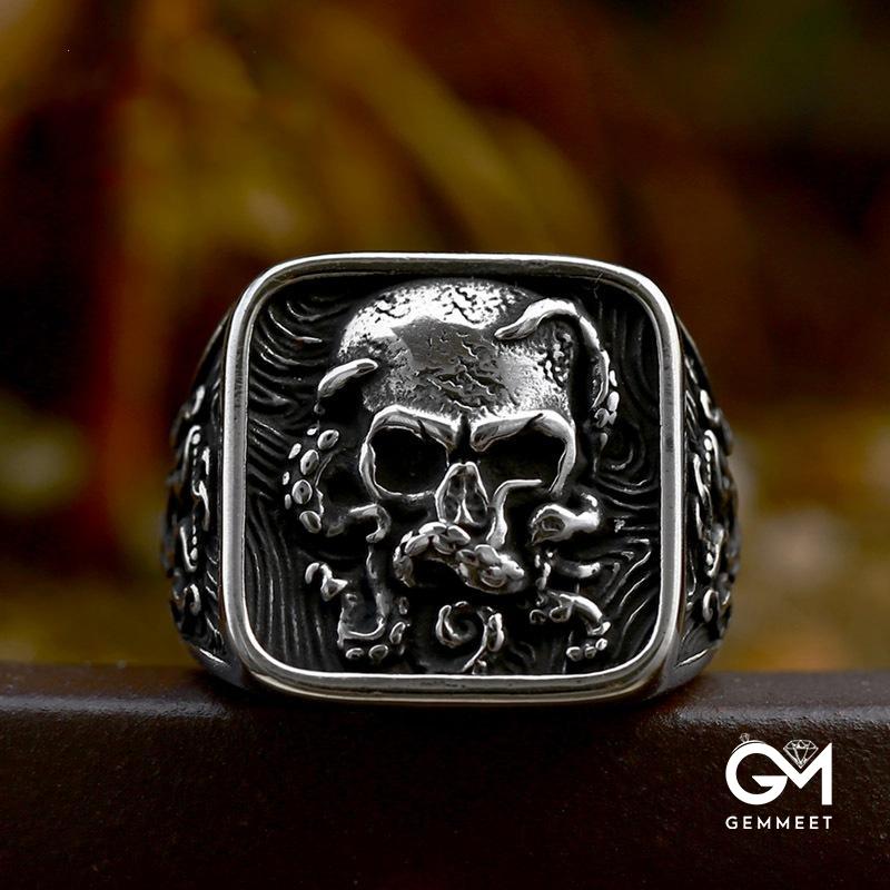 Vintage Viking Stainless Steel Octopus Skull Ring