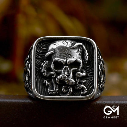 Vintage Viking Stainless Steel Octopus Skull Ring