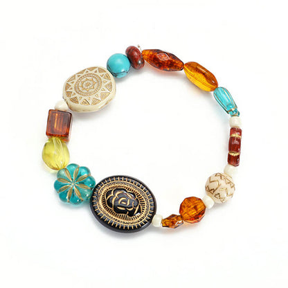 Handmade Stretch Bracelet with Retro Contrasting Shaped Bead Pattern