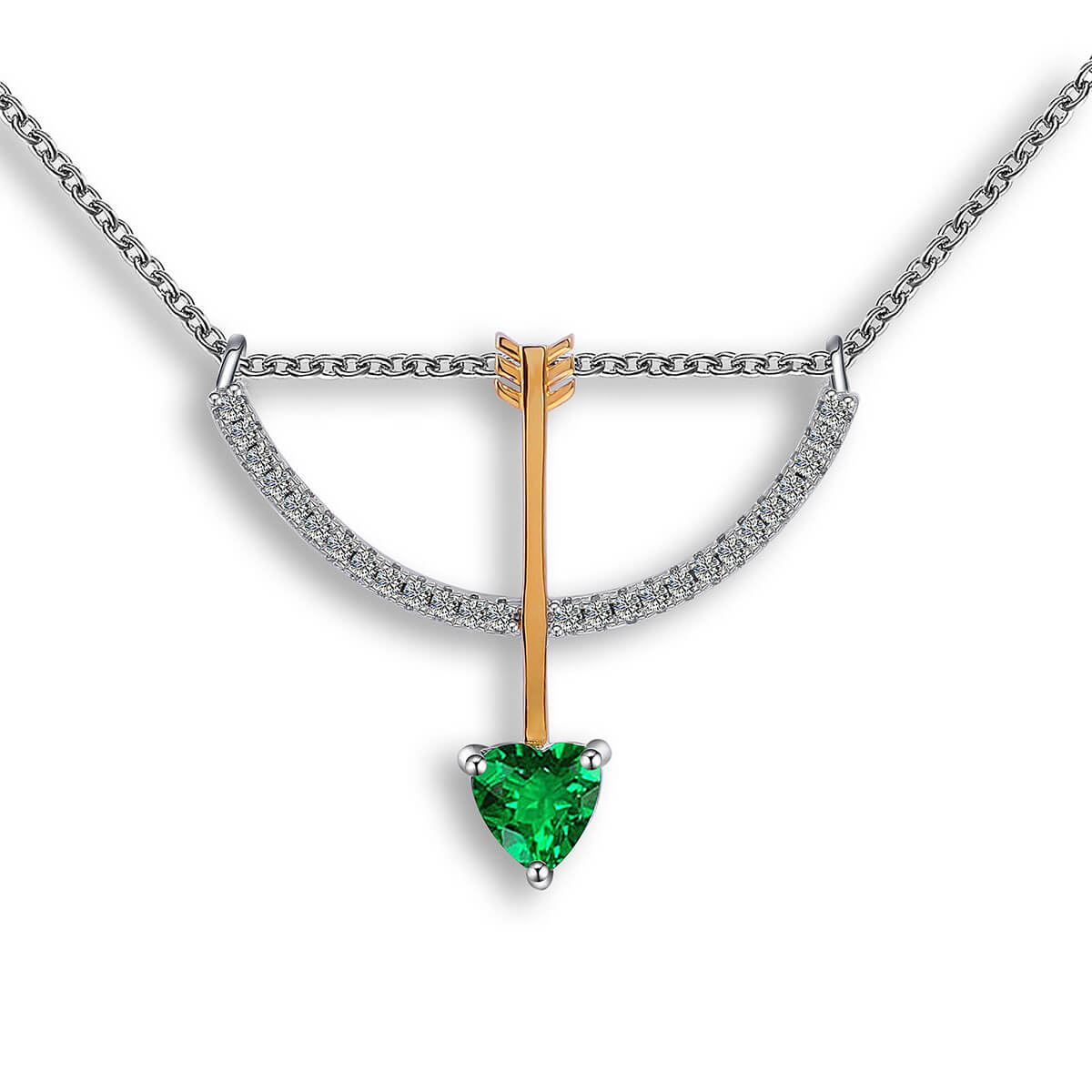 Hollow Cupid's Arrow Heart Cut Emerald Pendant Chain