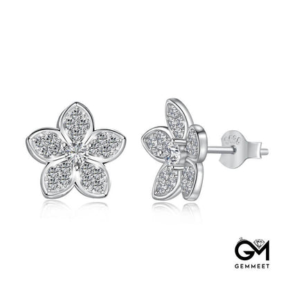 S925 Silver White Zircon Inlaid Flower Earrings