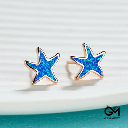 Blue Opal Starfish Earrings