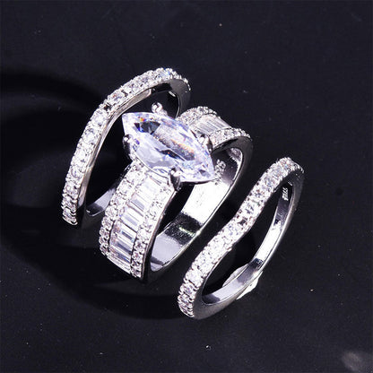 3-Piece Zircon Ring Silver-Plated 18k Gold Quality Ring