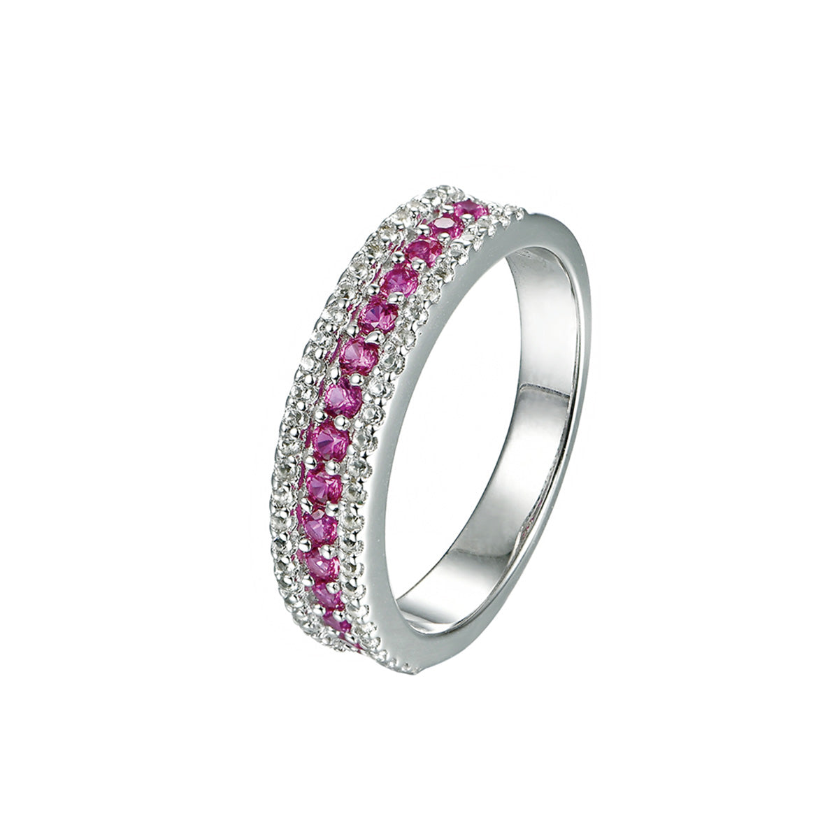 White Gold Ruby Gem Eternity Ring with Full Stones