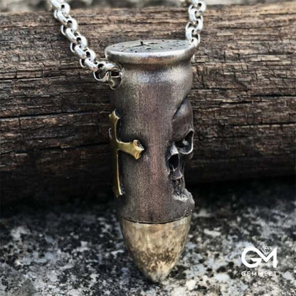 Cross Skull Bullet Amulet Necklace