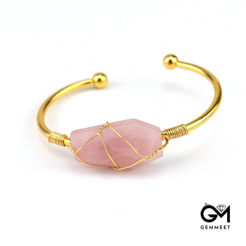 Golden Wire Wrapped Crystal Hexahedron Bracelet