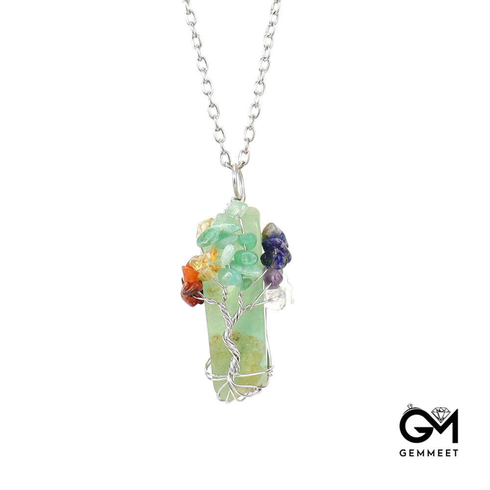 Irregular Agate Strip Tree of Life Pendant Necklace