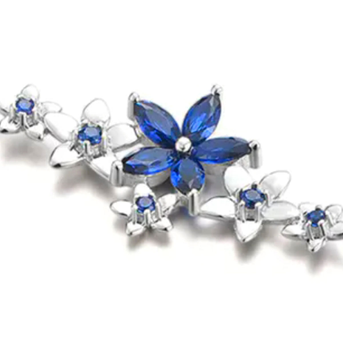 White Gold Flower Shape Blue Sapphire Adjustable Bracelet