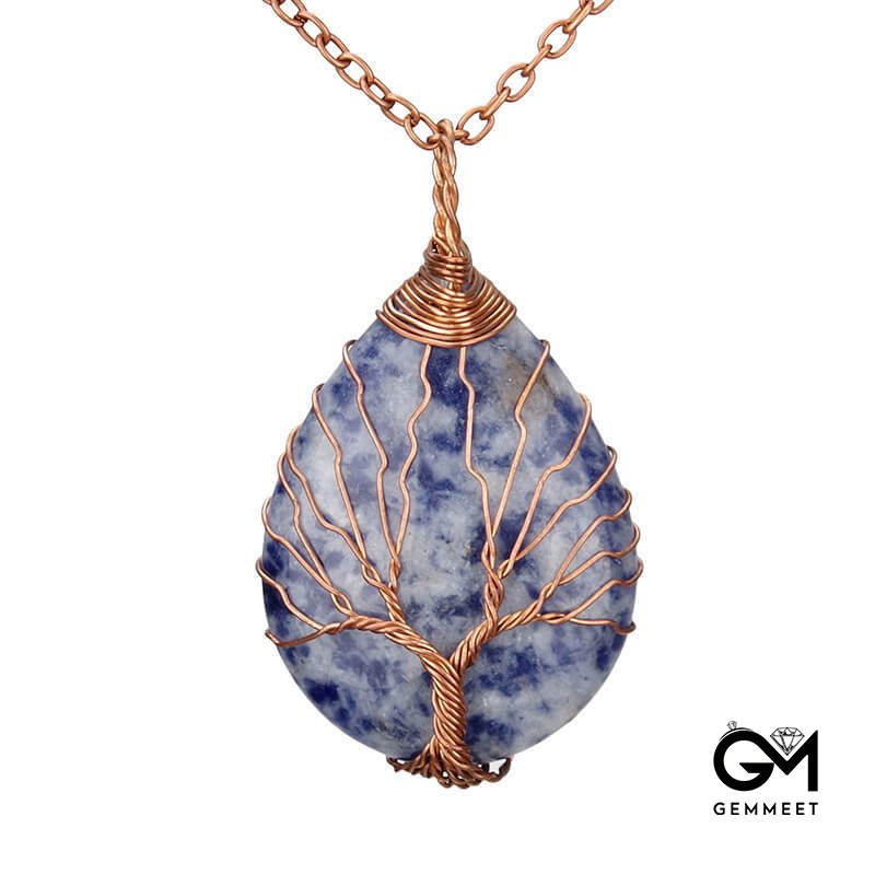 Wrap Silk Tree of Life Lapis Drops Necklace