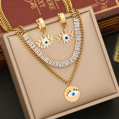 Hamsa Evil Eye Disc Pendant Bracelet Necklace & Earrings