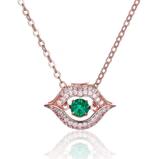 Rose Gold Lip Marks Emerald Beating Pendant Chain