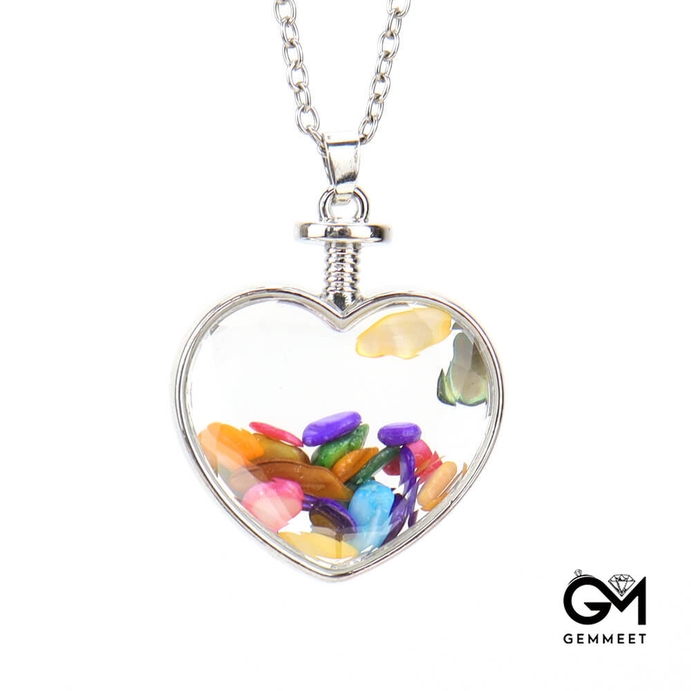 Heart Cut Pendant Gravel Polished Drift Bottle Necklace