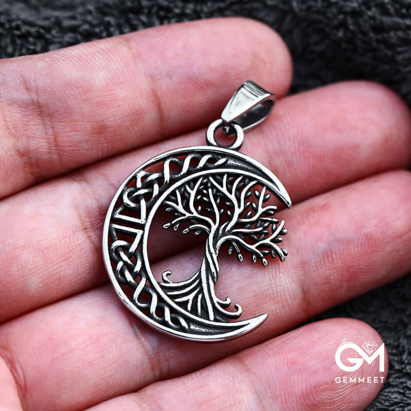 Tree of Life Stainless Steel Moon Pendant