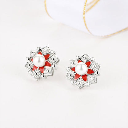 2 IN 1 Sunflower Shape Pearl Enamel Changeable Stud & Drop Earrings