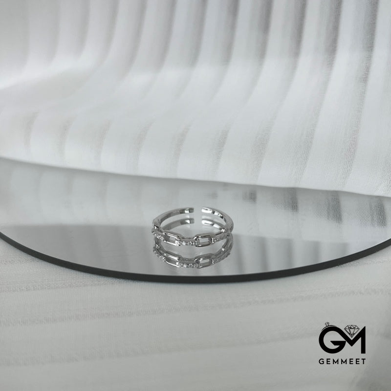 S925 Sterling Silver Open Chain Zircon Ring