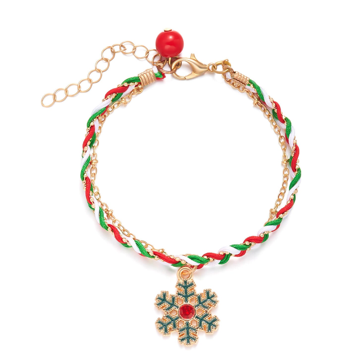 Drop Oil Christmas Tree Bead Braided Twist Bracelet