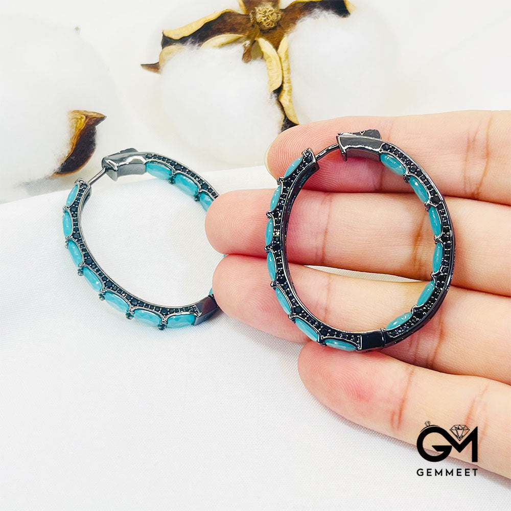 Bidirectional Design Full Drip Shape Light Blue Stone Hoop Earrings