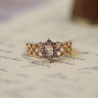 Chuxue Crystal Moonstone Mesh Lace Hollow Ring