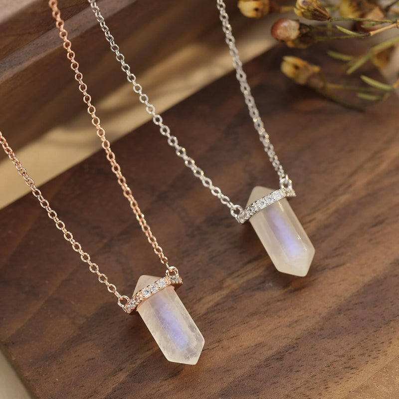 Hexagonal Column Moonstone Crystal Pendant Necklace