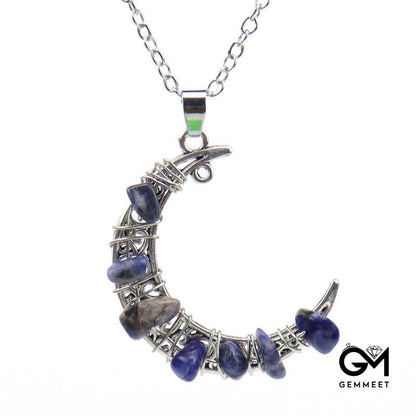 Colorful Crystal Moon Pendant Necklace