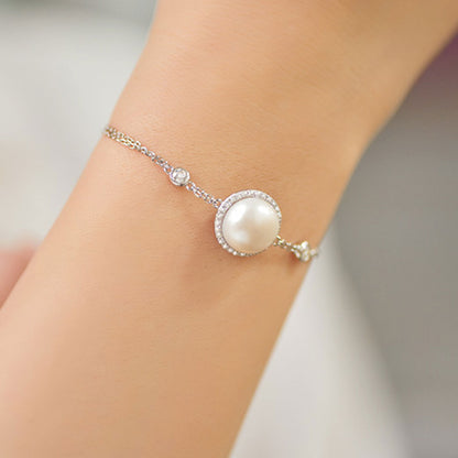 White Gold Big Organic Pearl Halo Bracelet