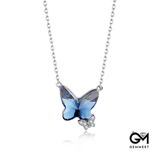 S925 Sterling Silver Blue Butterfly Necklace