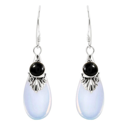 Retro Drip Shape Pear Cut Moonstone Earrings