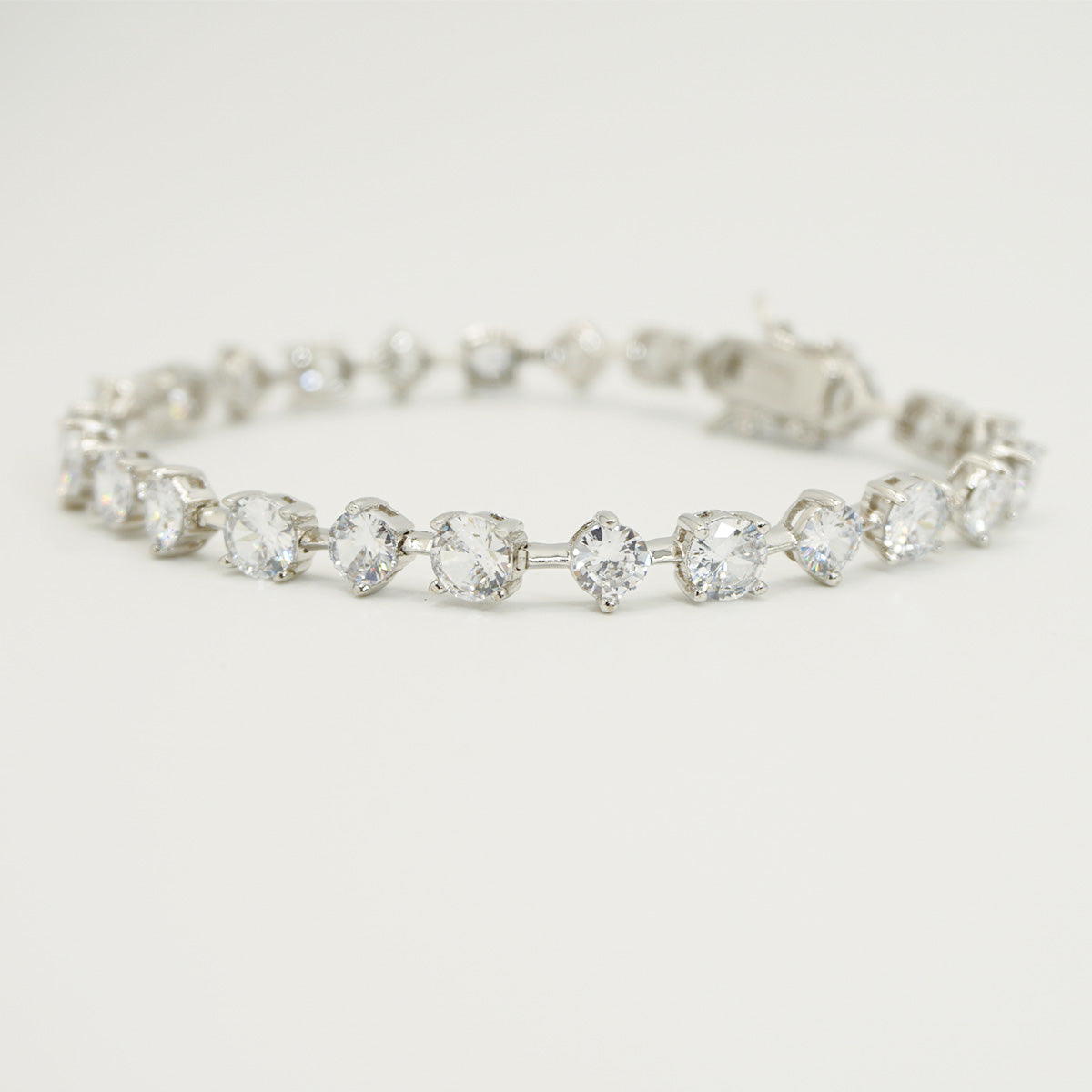 White Gold Round & Square Cut Full Stones Plain Bracelet