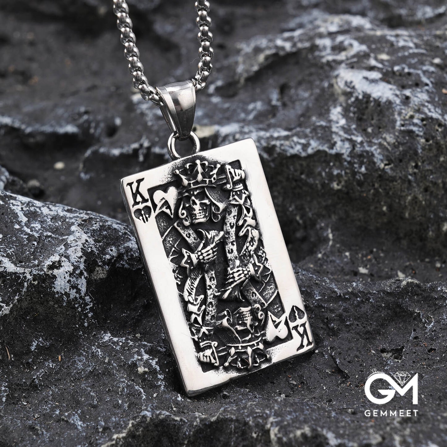 Poker Crown Skull Tag Pendant Necklace