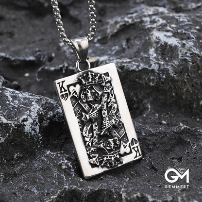 Poker Crown Skull Tag Pendant Necklace