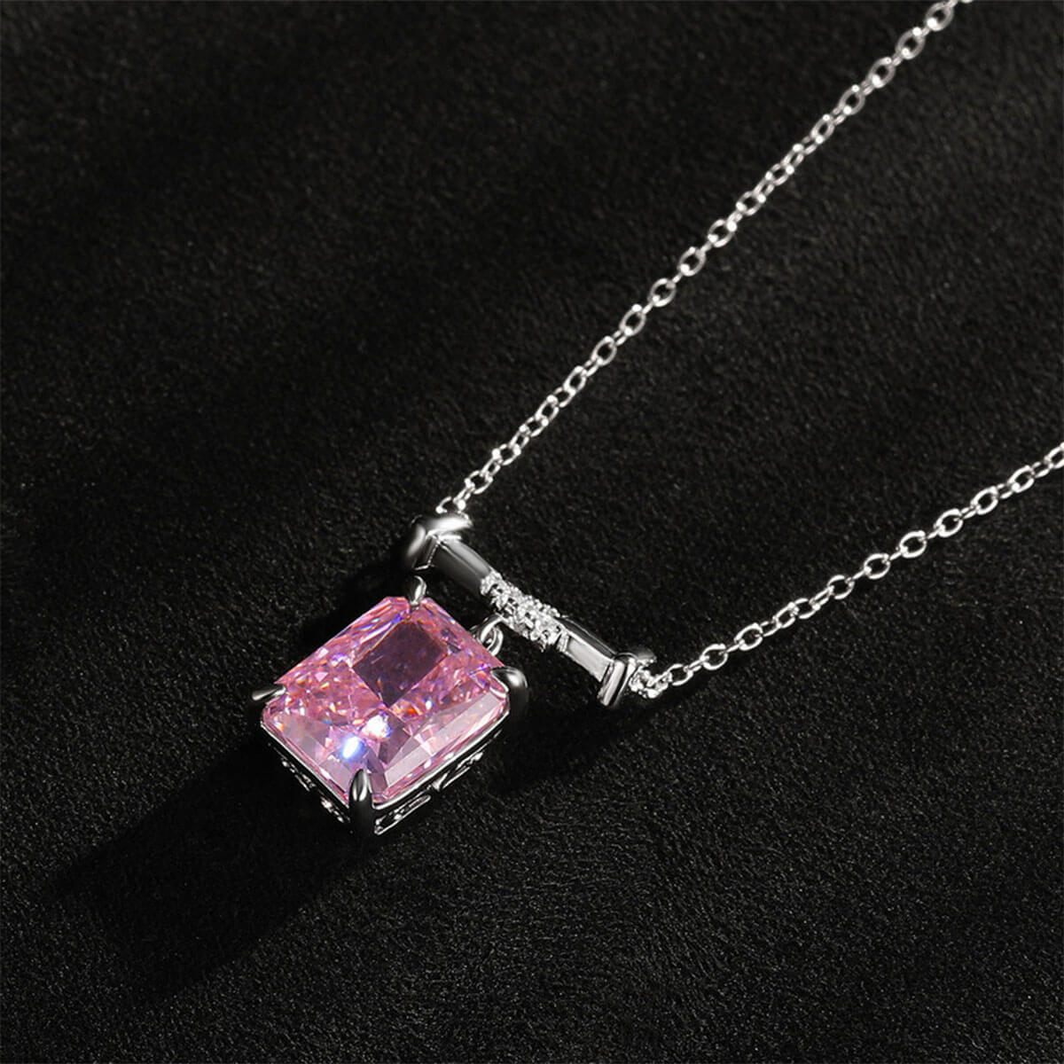 Prong Setting Rectangle Pink Gem Charm Chain