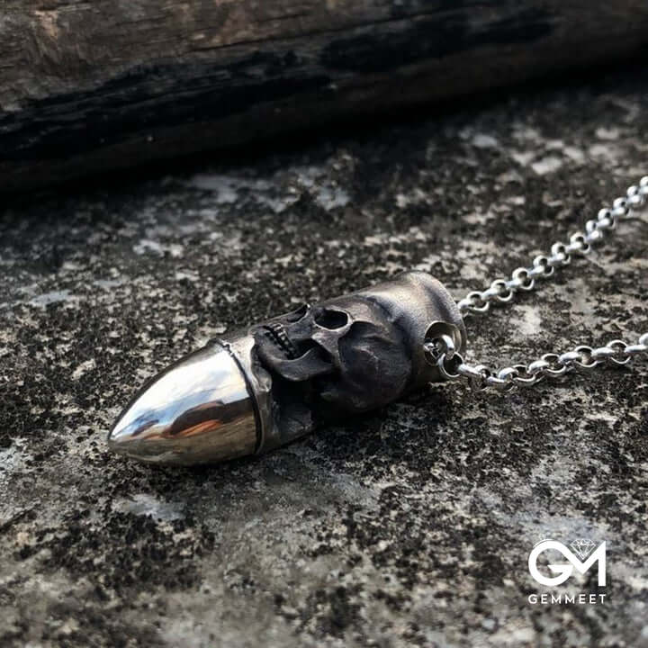 Cross Skull Bullet Amulet Necklace