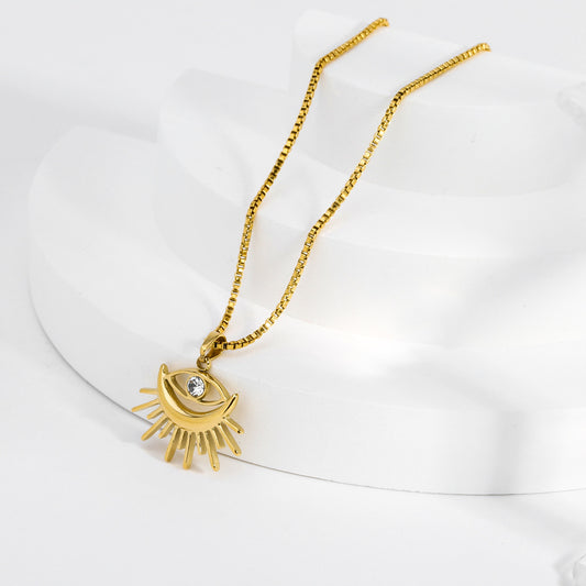 Golden Hollow Evil Eye Pendant Necklace