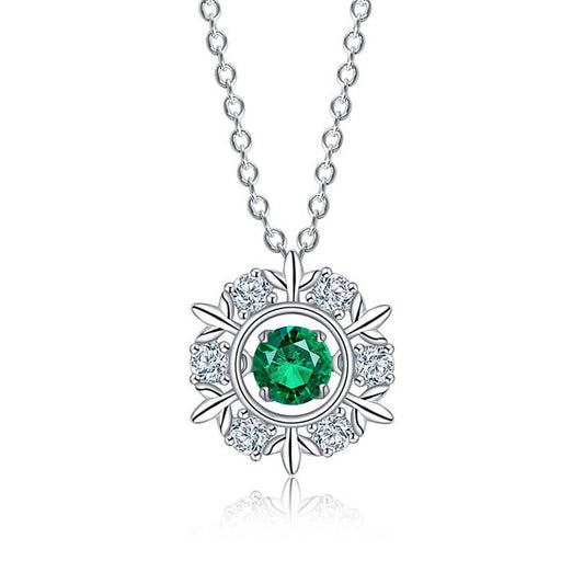 White Gold Snowflake Hollow Beating Emerald Chain