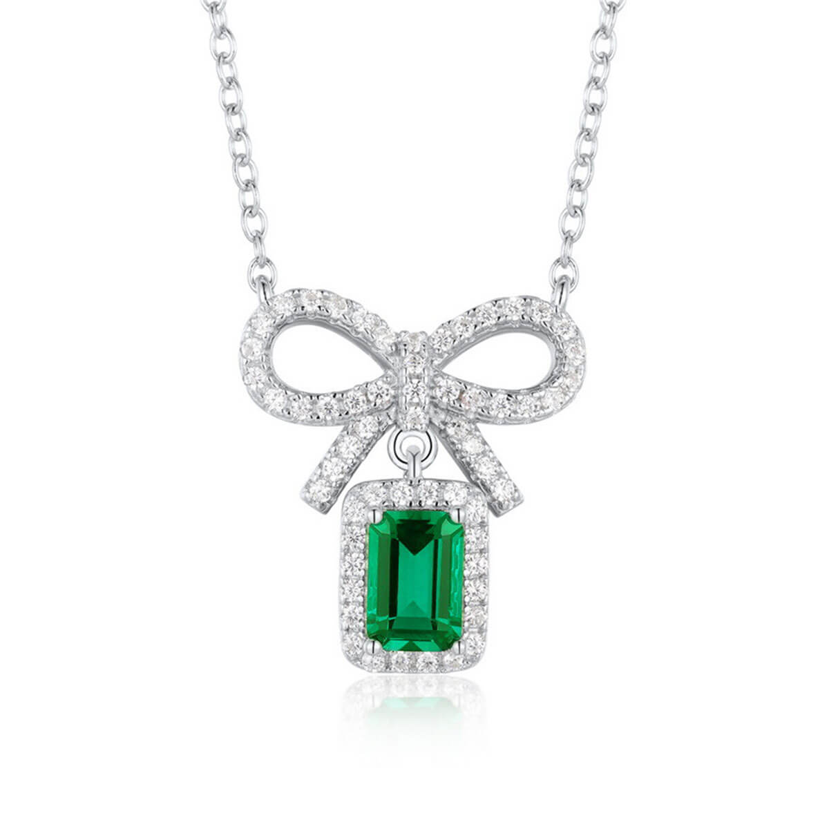 Hollow Bow Tie Emerald Halo Full Stones Pendant Chain