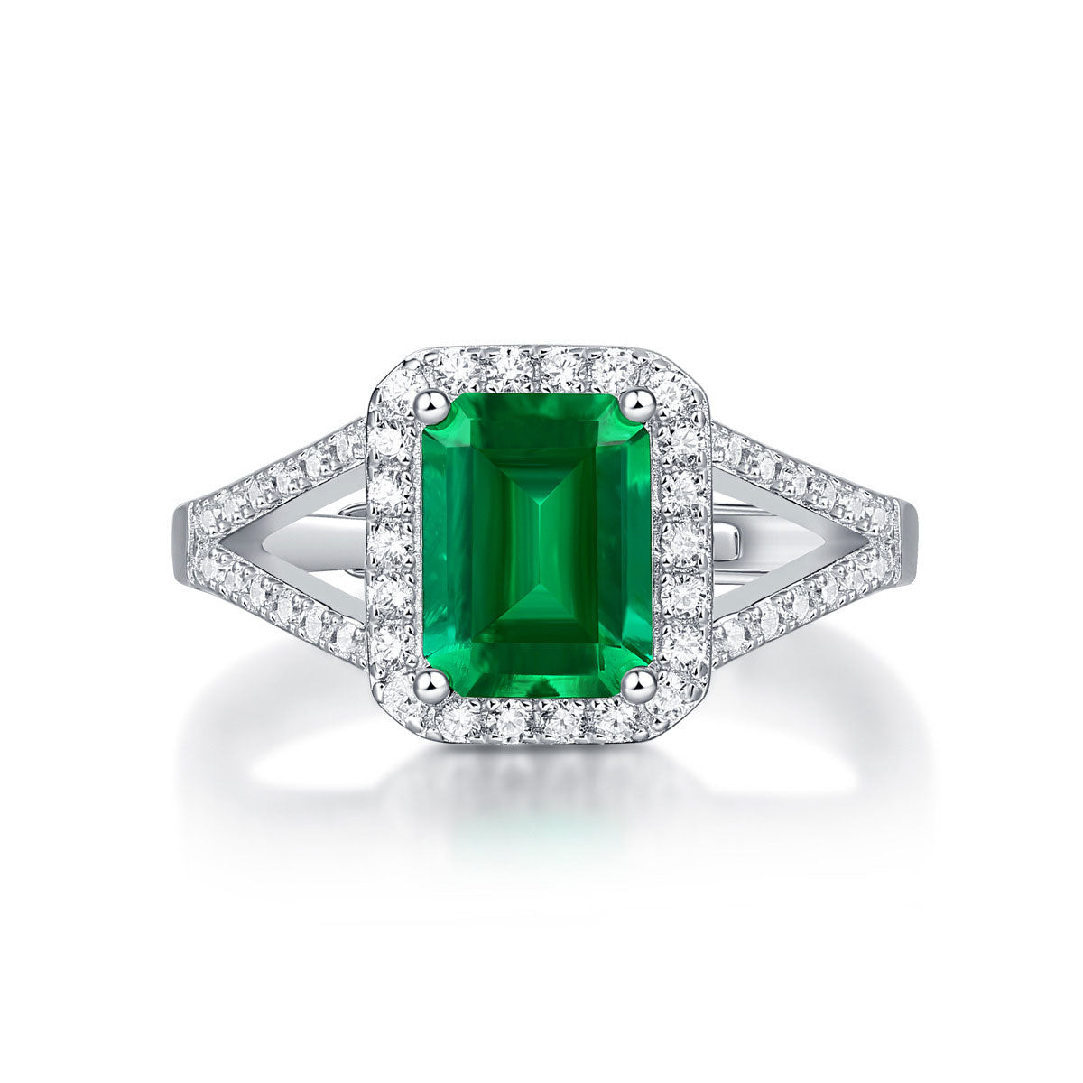 White Gold Halo Emerald Hollow Ring