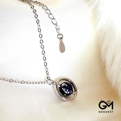 Rotating Blue Globe Enamel Necklace