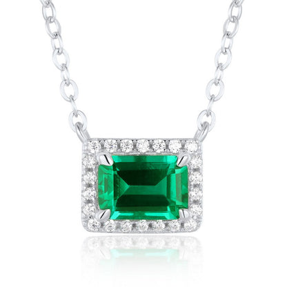 White Gold Square Halo Emerald Chain