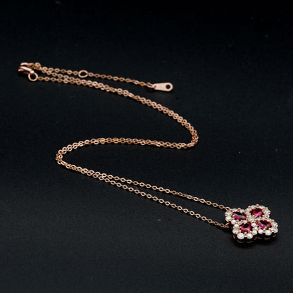 Hollow Four-leaf Clover Ruby Moissanite Chain