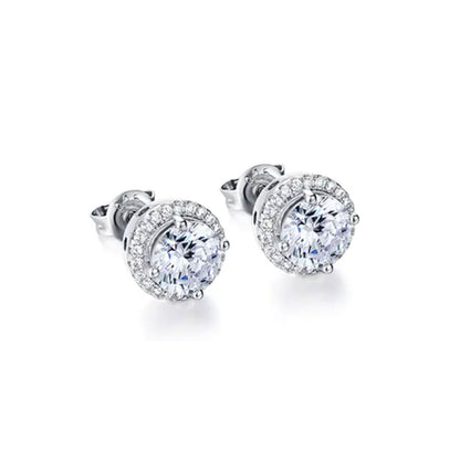 White Gold Classic Full Stones Circle Stud Earrings