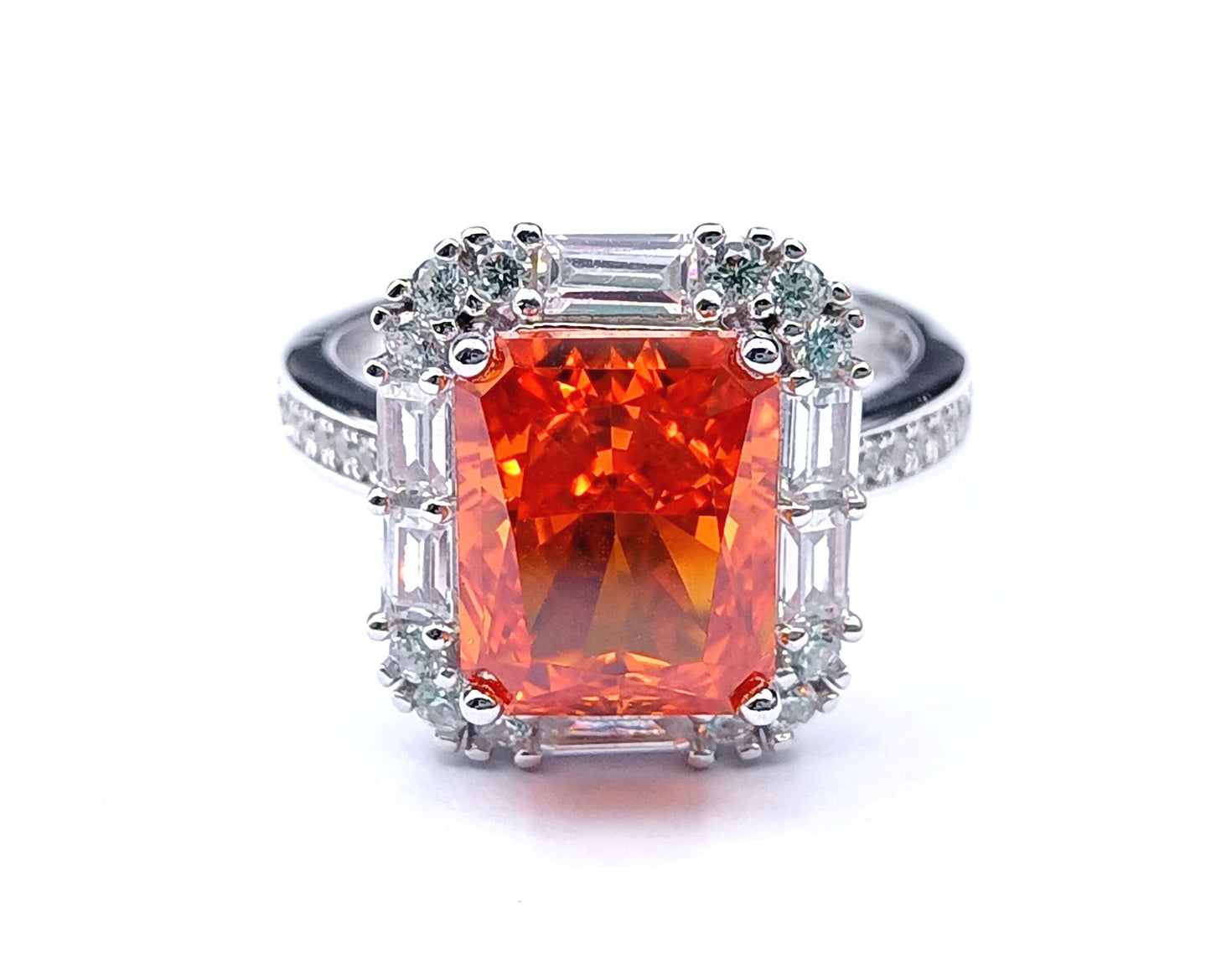 White Gold Rectangle Ruby Adjustable Halo Ring